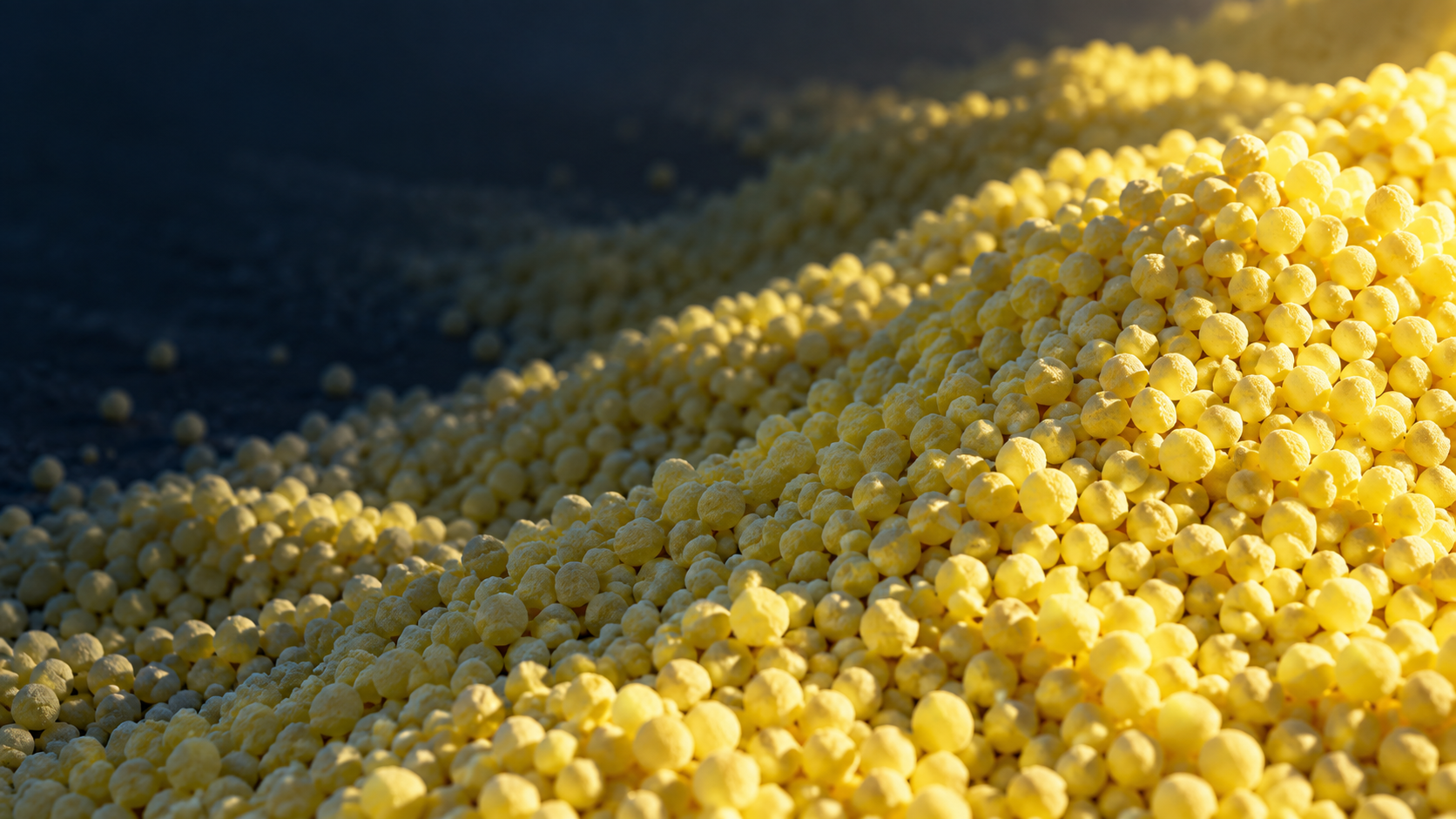 Close-up conceptual image of golden granular sulphur